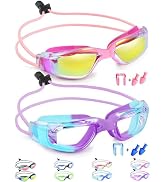 Vvinca Kids Swim Goggles with Bungee Strap 2pc, Toddler Goggles Anti-Fog& Anti-UV, No-Leak No Hai...