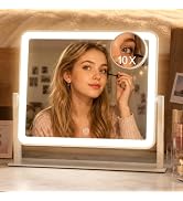11.8"x 9.8" Rechargeable Vanity Mirror with Lights for Girls Dorm Room | Detachable 10X Magnifica...