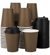 LITOPAK 100 Pack 12 oz Disposable Paper Coffee Cups with Lids for Coffee, Water, Juice, or Tea, B...