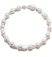 BriLove Baroque Freshwater Cultured Pearl Necklace for Women, Gorgeous Elegant Real Pearls Choker...