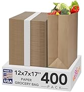 MESHA 400Pcs Paper Grocery Bags 12 x 7 x 17 Inches Bulk, Heavy Duty 60 Lbs Kraft Brown Paper Bag,...