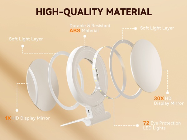 lighted makeup mirror with 30x magnification