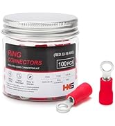 HKS 100PCS Insulated Ring Terminal #6" Red 22-16 AWG - M3.5 - Tinned Red Copper - Electrical Wire...