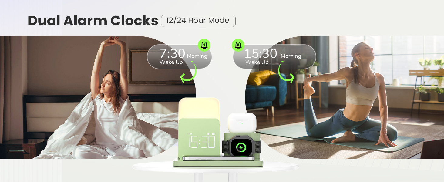 Wireless Charging Station, 7 in 1 Wireless Charger Stand with Alarm Clock