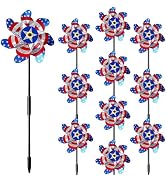 10 Pieces 21 Inches Patriotic Reflective Pinwheels with Stakes, American Flag Windmill Wind Spinn...