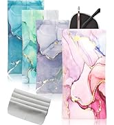 First-zgel 4 Pcs Squeeze Top Sunglass Case with Cleaning Cloth, Soft Leather Eyeglass Case Portab...