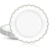 CaliLain 30 Pcs Sage Green and White Paper Plates 7 Inch; White Disposable Plates with Green Trim...