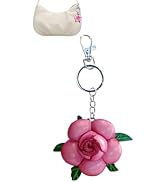Yzikema Genuine Leather Rose Flower Keychain - Boho Chic Wallet Pendant Charm Keychains, Cute Wom...
