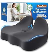 CushZone Seat Cushion, Memory Foam Office Chair Cushions, Ergonomic Curved Design for Sciatica, T...