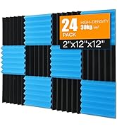 Sound Proof Foam Panels for Wall 24 Pack Acoustic Panels Sound Absorbing 2" X 12" X 12" Fire-Proo...