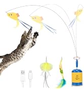 Migipaws Interactive Automatic Cat Teaser Wand Toy with Strong Suction Cup, 70cm Flexible Wire & ...