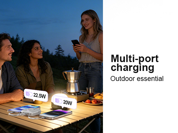 W9 portable charger with built-in cable and wireless iWatch charger