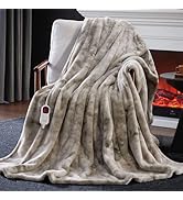 Guohaoi Heated Electric Blanket Throw, Soft Faux Rabbit Fur Heating Blanket with 10 Heating Level...