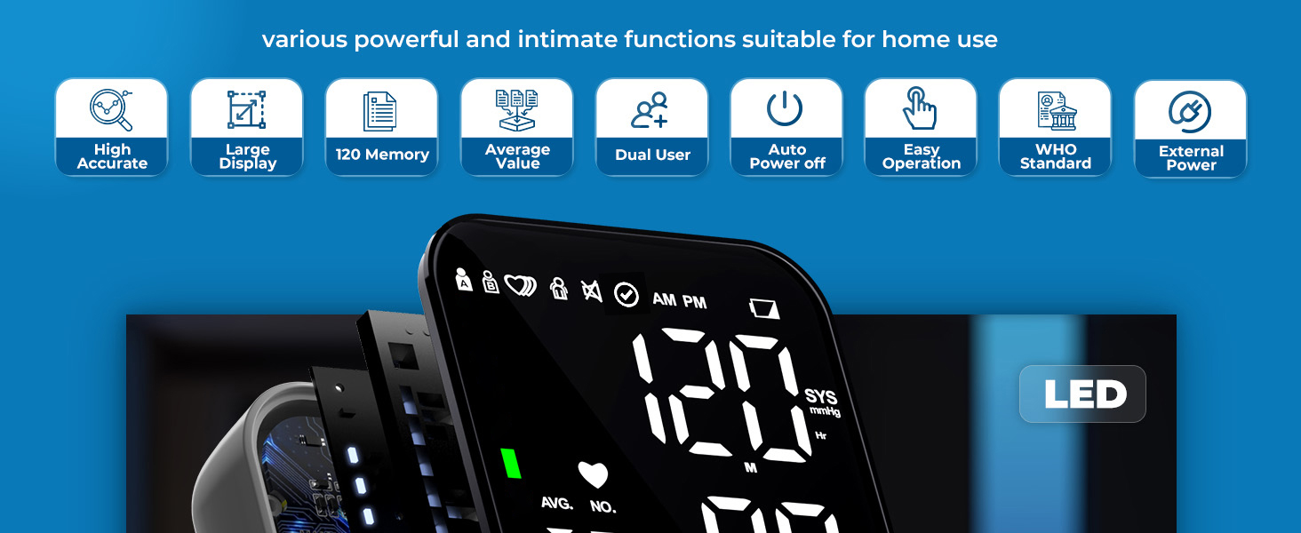 Upper Arm Blood Pressure Monitor for Home Use