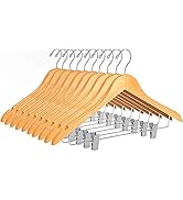 Quality Wooden Skirt Hangers with Clips, 10-Pack Smooth Solid Wood Pants Hangers with Durable Adj...