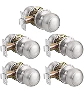 Probrico Brushed Nickel Passage Door Knobs Round Handles for Hall or Closet Knobs Keyless Hardwar...
