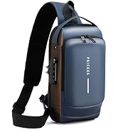 Peicees Mens Crossbody Bag Man Bags Mens Purse Anti-theft Leather Sling Bag Shoulder Bag Chest Ba...