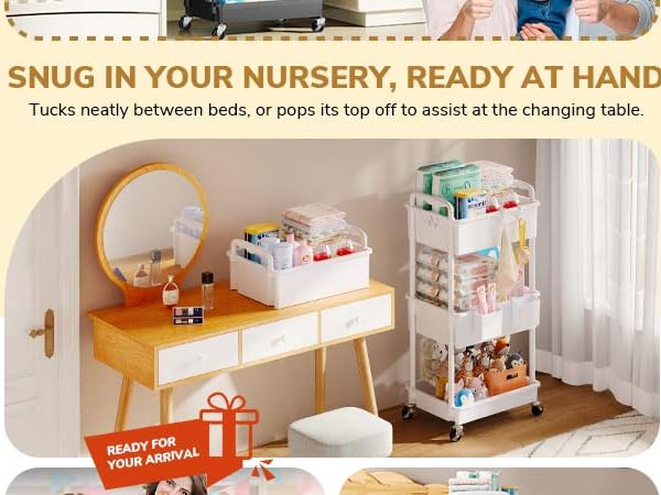 Goovilla organizer cart,detachable top assists at changing stations,make baby care more convenient