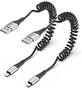 Coiled Lightning Cable, 2 Pack Retractable iPhone Charger Cord for Car, USB to Lightning Cable Fa...