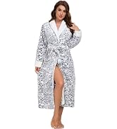 RONGTAI Womens Plush Fleece Hooded Bathrobe, Thick Nightgown Long Robe Sleepwear with Two Side Po...