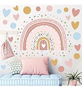 Supzone Large Rainbow Flower Wall Stickers Boho Rainbow Wall Decal Colorful Dots Hearts Stars Wal...