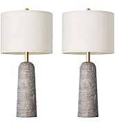 BOBOMOMO 27.25" Modern Table Lamp Set of 2, Light Grey Resin Table Lamps with Stone Look, Lamps f...