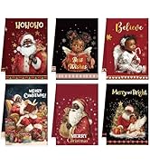 Black Sannta Christmas Kitchen Towels, 6 PCS African American Christmas Soft Absorbent Hand Towel...