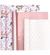 WRAPAHOLIC Wrapping Paper Roll - Mini Roll - 3 Rolls - 17 Inch X 120 Inch Per Roll - Pink and Ros...