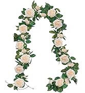 U'Artlines 3 Pack Artificial Champagne Rose Vines Floral Garlands Total 19.5 Ft Fake Vine Silk Fl...