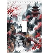 HLCoChT Decorative Art Light Switch Covers Cherry - Blossom Pagoda Bridge Switch Plate Cove Singl...