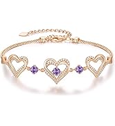 CDE Forever Love Heart Charm Link Bracelet for Women, 925 Sterling Silver Birthstone Bracelet Ann...