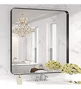 LOAAO 36X36 Inch Black Metal Framed Bathroom Mirror for Wall, Matte Black Bathroom Vanity Mirror ...