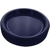 Amcrate Disposable Plastic Plates Navy, 10.4 Inches Plastic Dinner Plates, Strong and Sturdy Disp...