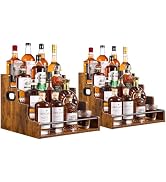 YQBRAO 2 Pack 4-Tier Liquor Bottle Display Shelf, 16-Inch Wooden Bar Shelves for Liquor Bottles, ...