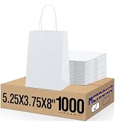 METRONIC White Paper Gift Bags with Handles, 5.25x3.75x8 inches, 1000 Pcs