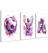 Frimeeme 3Pcs Girl Graffiti Soccer Canvas Wall Art, for Girls Bedroom,Teen Kids Playroom Decorati...
