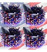 4th of July Decorations Outdoor, 4pk Red White and Blue Solar String Lights, 8 Modes 400LED 132FT...