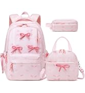Similove Backpack for Girls Corduroy 3PCS Bow School Bookbag for Teen Girl with Lunch Box & Penci...