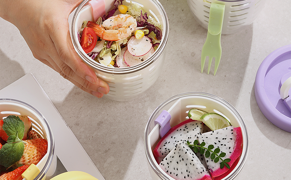 salad cup on the go fruit cups to go with fork lids drain filterable baskets removable colander