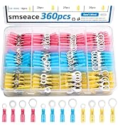 smseace 360PCS Heat Shrink Ring Terminals #10,1/4",5/16",3/8" Heat Shrink Ring Connectors 22-16AW...