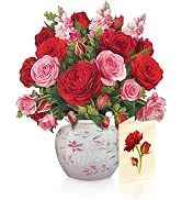 Freshcut Paper Pop Up Cards, Blooming Roses, 12 Inch Life Sized Forever Flower Bouquet 3D Popup G...
