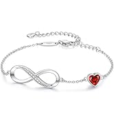 CDE Infinity Heart Birthstone Charm Link Bracelet for Women 925 Sterling Silver Adjustable Mother...