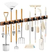 Lorbro 2 Pack Broom Holder Wall Mount, Wooden Broom and Mop Organizer Wall Hanging, Mop Hanger Ra...