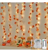 JMEXSUSS 200 LED Fall Garland with Lights, Maple Leaf Fairy Curtain Lights | 6.5x6.5ft, USB & Bat...