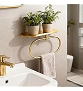 DIYZON Towel Ring with Shelf, Heavy Duty Stainless Steel Bathroom Hardware, Adhesive No-Drill or ...