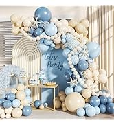 Blue Beach Balloon Arch Kit, 140Pcs Blue and White Balloon Arch Kit Including Dusty Light Blue Pe...