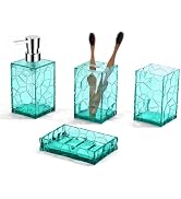 GAHEFY Teal Blue Beach Bathroom Accessories Set with Toothbrush Holder, Soap Dispenser, Tumbler, ...