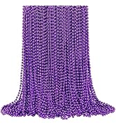 SHAOQINLIN 144 Pcs 33 Inch 7 mm Metallic Purple Bead Necklaces, Mardi Gras Party Beads Necklace B...