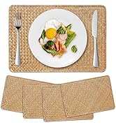 4 Pack Woven Placements, Seagrass Placements, Rectangular Rattan Placements, Natural Wicker Place...