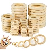 BigOtters 64 PCS 6 Sizes Natural Wood Rings, Smooth Unfinished Wooden Ring Wood Circles for DIY C...